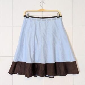 Banana Republic silk cotton baby blue & brown A-line flare skirt